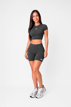 Conjunto Cropped Wod e Shorts com bolso - Cinza